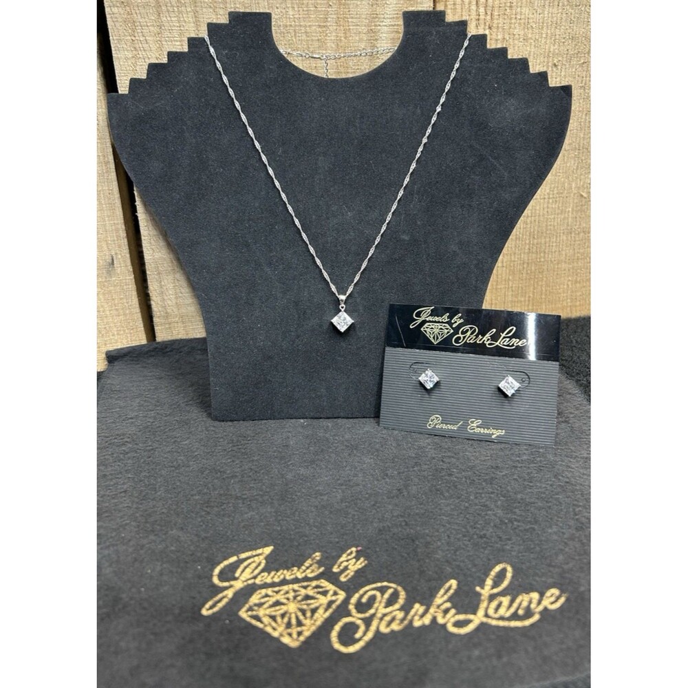 Vintage Signed Park Lane "BLUSH" Necklace And Pierced Earrings Genuine CZs J-311